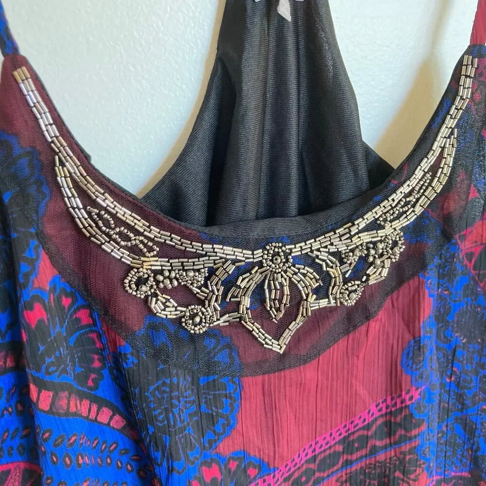 Y2K Charlotte Russe Womens L Beaded Paisley Tank Top Festival Hippie Going Out
